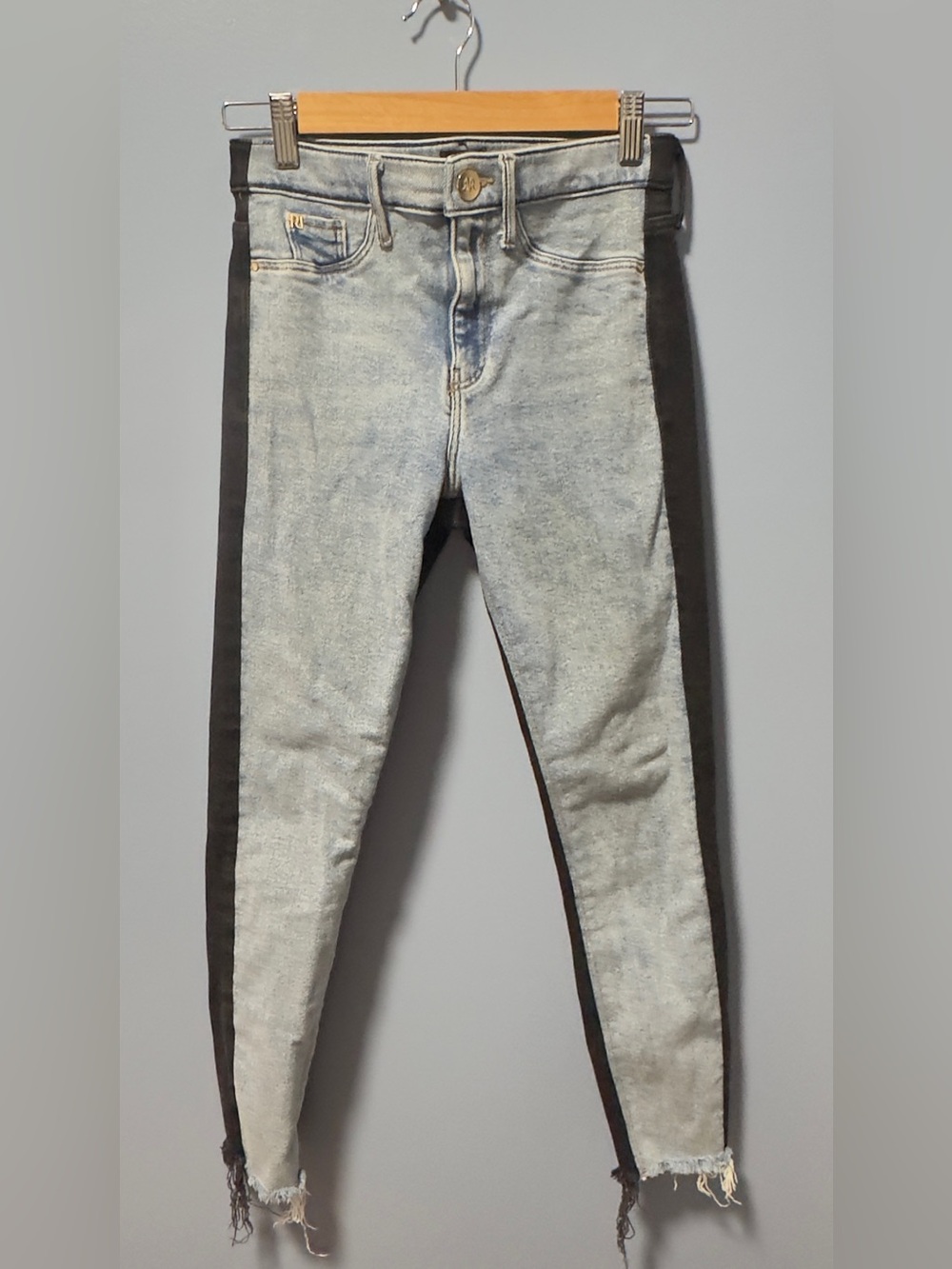 Asos High-Rise Two-Tone Side-Stripe Women’s Jeans - Light Wash Blue 4P| UK 8